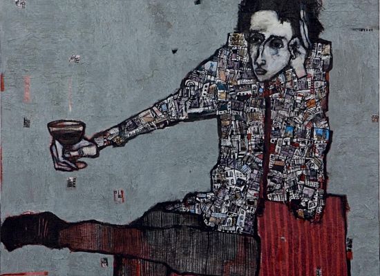 There's a poet in my city, Mixed Media, and Collage on Canvas, 120x120cm, 2010