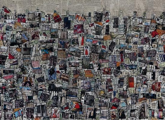News of my city 2, Mixed Media, and Collage on Canvas, 200x100cm, 2010