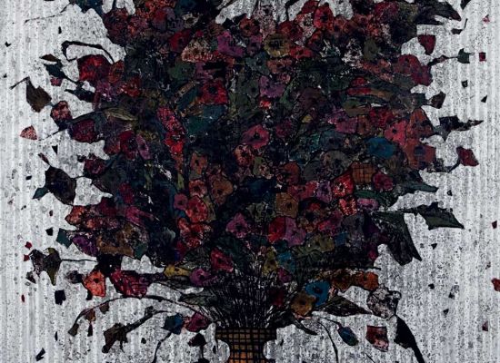 Bouquet on green table, Mixed Media  on Canvas, 195x195cm, 2010