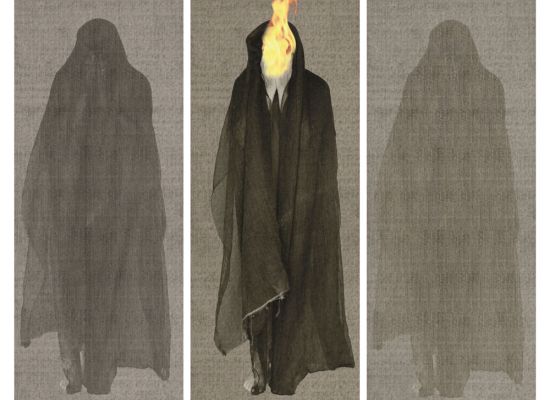 The knowledge | 152x61cm, each | triptych | Mixed media on Chinese paper on canvas | 2011