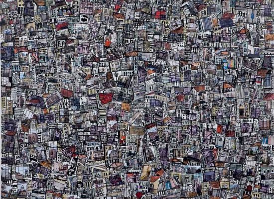 My city in a frame, Mixed Media, and Collage on Canvas, 120x120cm, 2010