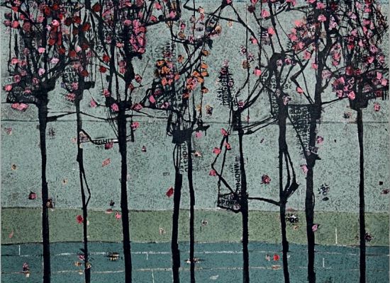 My city trees 5, Mixed Media, and Collage on Canvas, 220x180cm, 2010