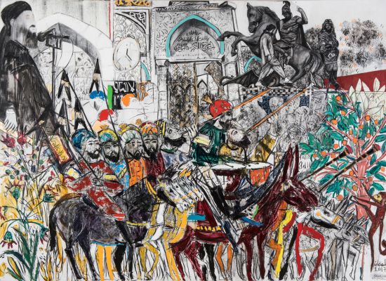 Abed-Alkadiri,-AlMaqama-AlMosuliya,-June-21,-2017,-Charcoal-and-gold-lea...