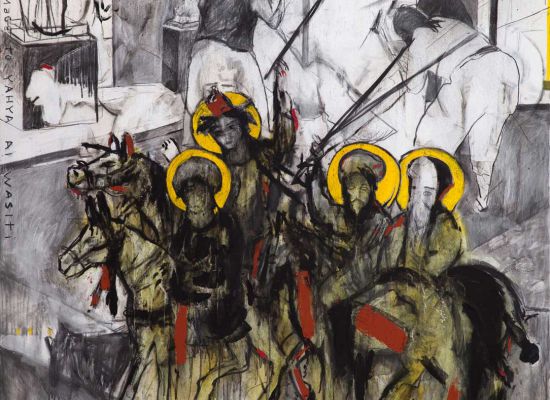 AlMaqama 2014 (Homage to Yahya AlWasiti), Oil and Charcoal on canvas, 140 x 150 cm, 2015