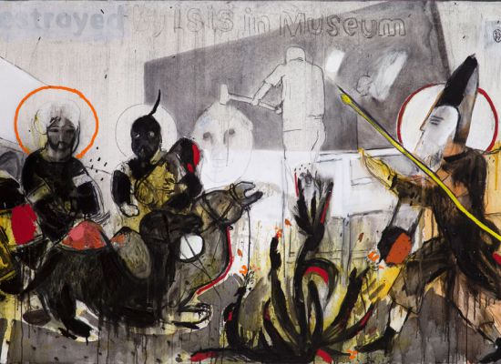 Destroyed by ISIS in Museum, Oil and Charcoal on canvas, 95 x 150cm, 2015