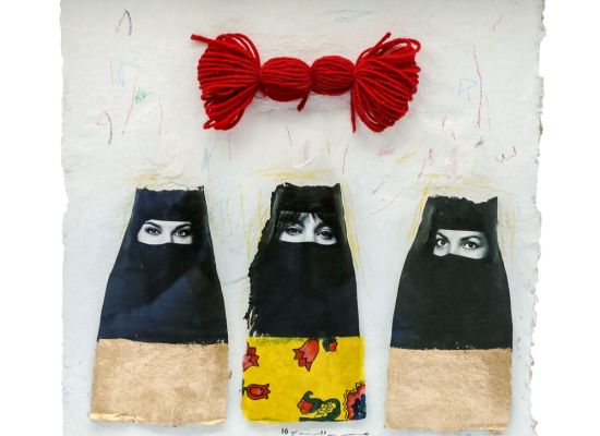 MOHAMMED ALMAHDI - Three women, 32x32 cm,  Mixed media on paper, 2016