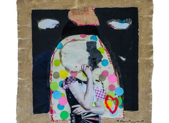 MOHAMMED ALMAHDI - A golden dream, 32x32 cm, Mixed media on paper, 2016