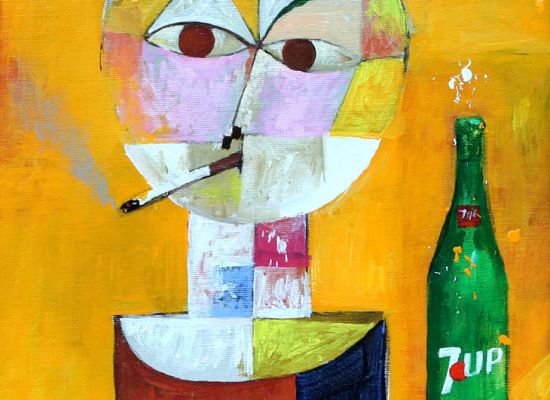 Mohammed Al mahdi - Drink-and-Smoke,-Acrylic-on-canvas,-37x27cm,-2018