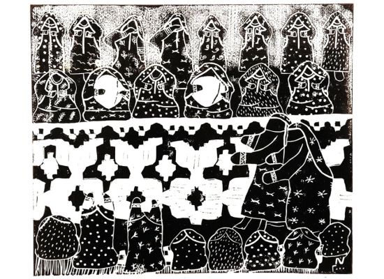 Folkloric Songs. 2000. Linoleum print. 54,5x46,5 cm.