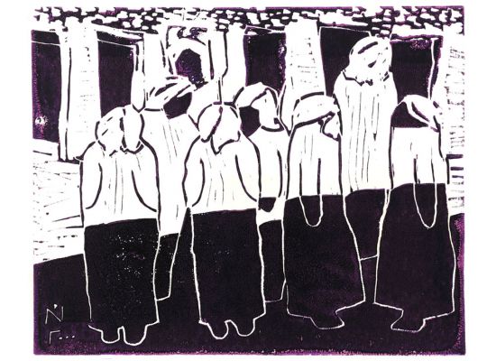 Gatherings. 2000. Linoleum print. 47x38 cm.