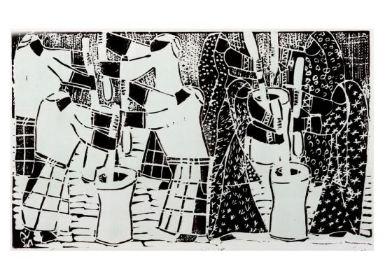 grinding of the Seeds. 1998. Linoleum print. 52x32 cm.