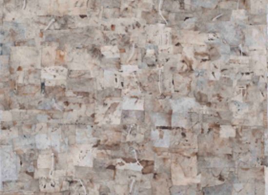 Hanaa Malallah, 100.8.5.30.30.1.4.20.6.50.1, 2012,  Layers of burnt canvas on canvas, 100 x 100cm