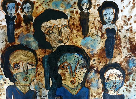 Hilda-Hiary,-Widows-I,-Coffee-ink-on-paper,-32x41cm,-2019