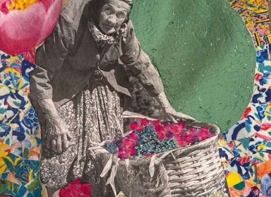 Latifa Al Sheikh - Fruits of Life, 25x30 cm (without frame), collage on handmade palm paper, 2024