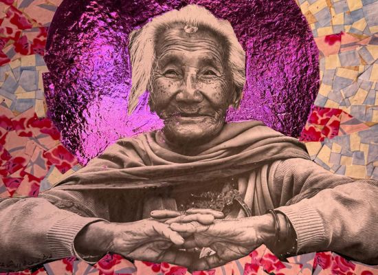 Latifa Al Sheikh - Legacy of light, 25x30 cm (without frame), collage on handmade palm paper, 2024