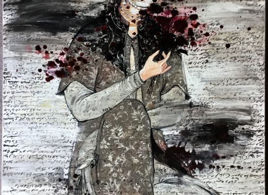 Reza Doust - Seated Princess with a Spray of Flowers, Oil, Mixed media on canvas 121 x 91cm, 2016-2017 