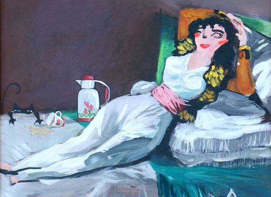 Mohammed Al mahdi - Tea and Cats, Acrylic on canvas, 29x29cm, 2017