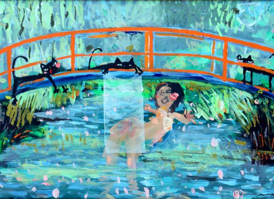 Mohammed Al mahdi - The temptation of nature, Monet, Acrylic on canvas, 30x46cm,-2017