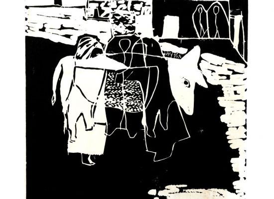 The grocer. 1999. Linoleum print. 34x39 cm.