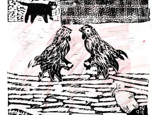 The Struggle. 1999. Linoleum print. 40x34 cm.