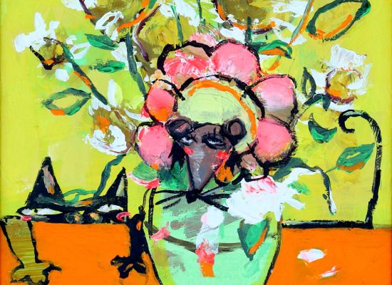 Mohammed Al mahdi - Van Gogh vase, Acrylic on canvas, 29x29cm, 2017