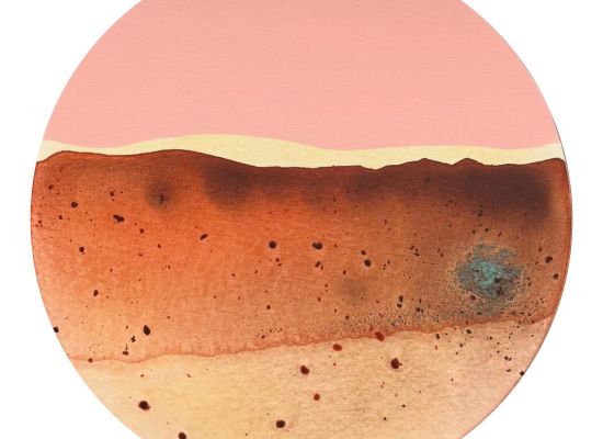 Noor Alsairafi - Dunes 2, Dia 40 cm, mixed media on wood, 2025