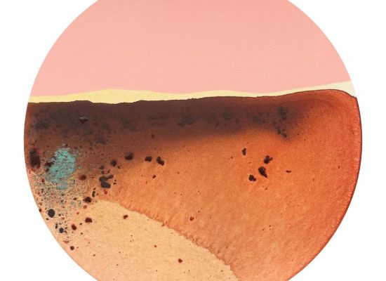 Noor Alsairafi - Dunes 1, Dia 40 cm, mixed media on wood, 2025