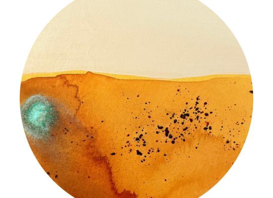 Noor Alsairafi - Dunes 3, Dia 40 cm, mixed media on wood, 2025