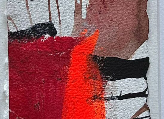 Mona Almoataz - Red waves, 10cmx10cm, Mixed media on paper, 2025