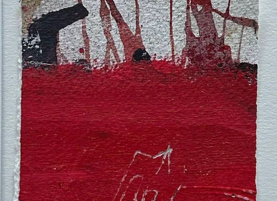 Mona Almoataz - Red waves, 10cmx10cm, Mixed media on paper, 2025