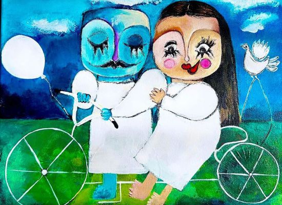 Mariam Alsindi - Lovers, 20x30cm, acrylic on canvas, 2024