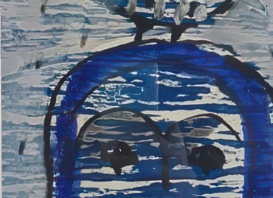 ahmed anan - Women In Blue, 49.5x42cm, mixed media on paper, 2024