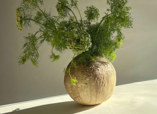 Nermin Habib - becoming vessel series,32x34cm, beige glazed stoneware vessel, 2024