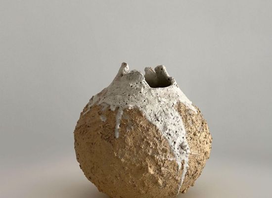 Nermin Habib - becoming vessel series,16x16cm, beige glazed stoneware vessel, 2024