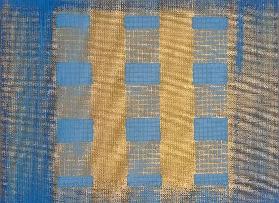 Marwa Alkhalifa-Muharraq blues mini squares ,20x20cm, Acrylic on canvas, 2018