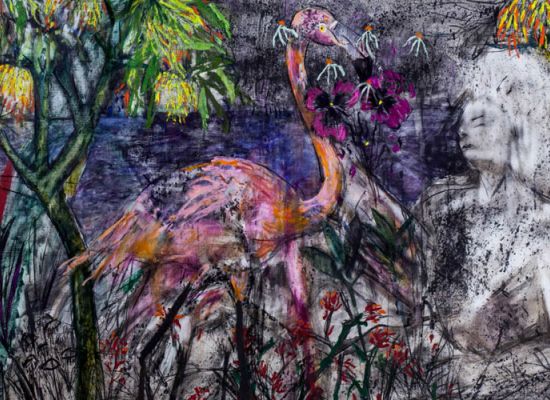 gaze on the horizon 2016 oil and charcoal on canvas 108x202