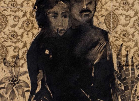 salvation 1 2016 Charcoal, ink and engraving on cork 90 x 60 cm