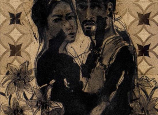 salvation 3 2016 Charcoal, ink and engraving on cork 90 x 60 cm